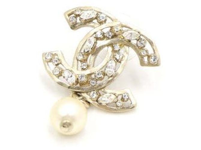 Chanel Orecchini pendenti con perla e logo CC in cristallo dorato Season Multicolore - vista 2