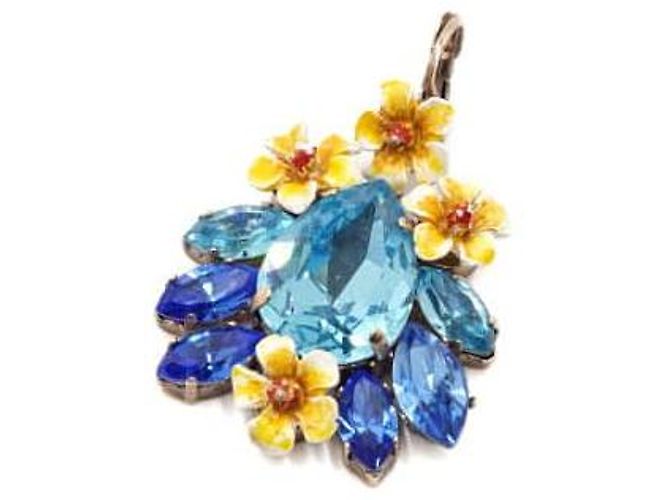 Dolce & Gabbana Blue Crystal Enamel Flower Decorative Earrings - view 2