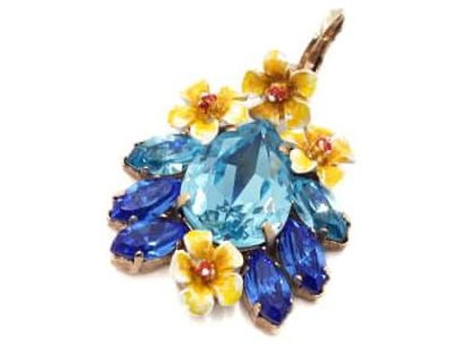 Dolce & Gabbana Blue Crystal Enamel Flower Decorative Earrings - view 3