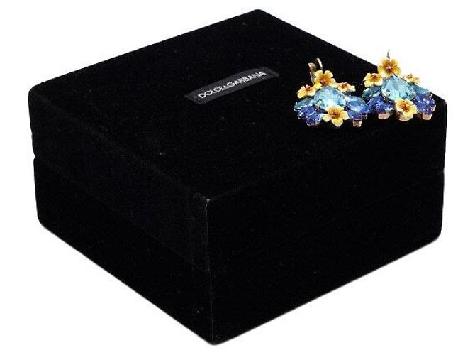 Dolce & Gabbana Blue Crystal Enamel Flower Decorative Earrings - view 6