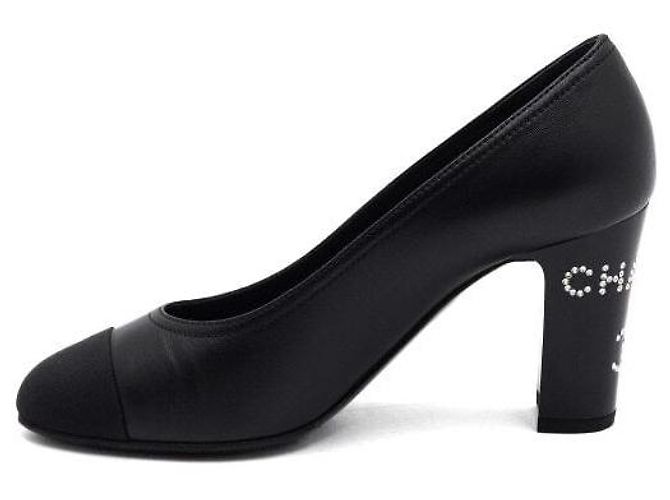 Chanel Décolleté in pelle nera con logo e tacco in cristallo da donna Nero - vista 4