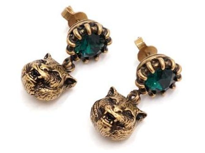 Gucci Orecchini a goccia tigre in cristallo verde e oro D'oro - vista 2