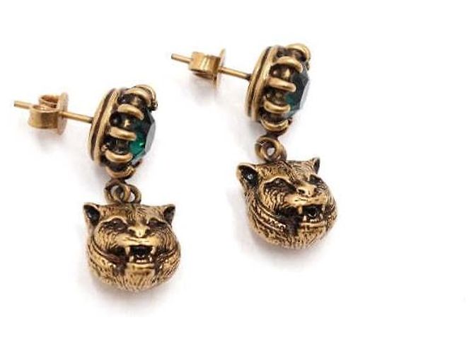 Gucci Orecchini a goccia tigre in cristallo verde e oro D'oro - vista 3