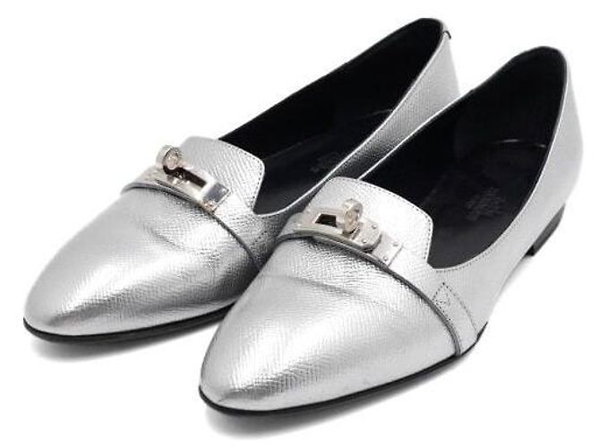 Hermès Scarpe basse Pegase Mini Kelly in pelle argento metallizzato da donna - vista 3