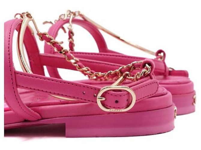 Chanel Sandali piatti trapuntati Hot Pink Gold CC da donna Rosa - vista 10