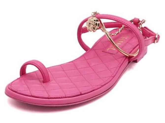Chanel Sandali piatti trapuntati Hot Pink Gold CC da donna Rosa - vista 2