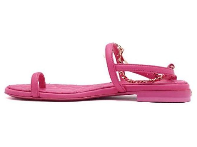 Chanel Sandali piatti trapuntati Hot Pink Gold CC da donna Rosa - vista 4