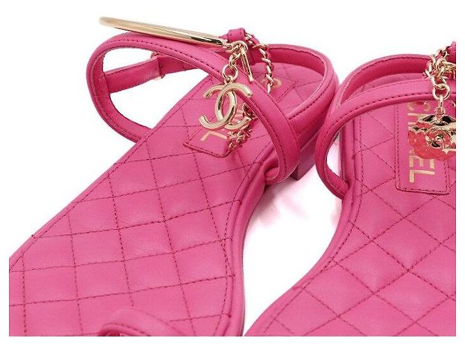 Chanel Sandali piatti trapuntati Hot Pink Gold CC da donna Rosa - vista 6