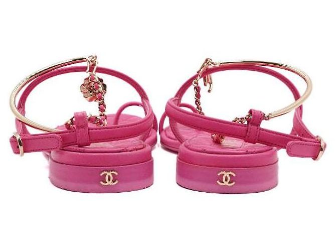 Chanel Sandali piatti trapuntati Hot Pink Gold CC da donna Rosa - vista 8