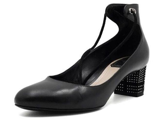 Dior Décolleté con cinturino da donna in pelle nera con borchie argentate Nero - vista 2