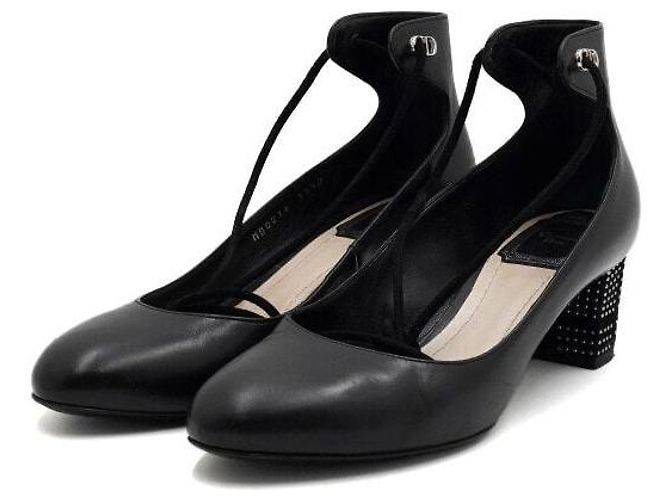 Dior Décolleté con cinturino da donna in pelle nera con borchie argentate Nero - vista 3