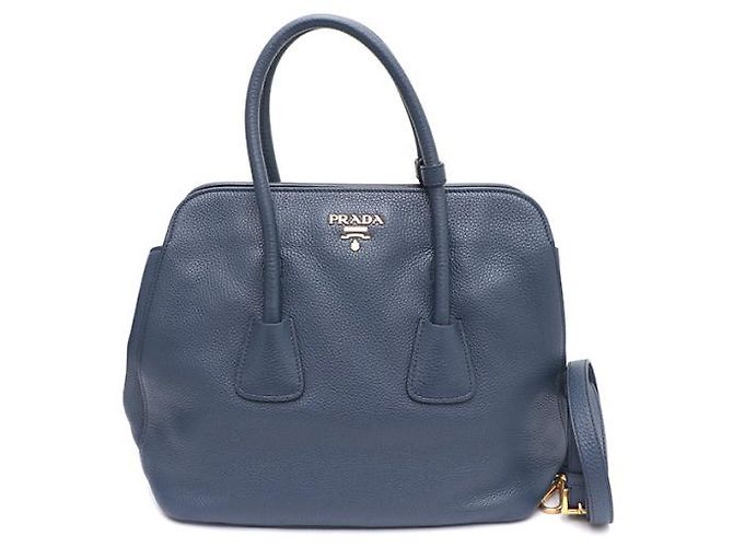 Prada Borsa Tote Viteo Daino con logo dorato Blu - vista 11