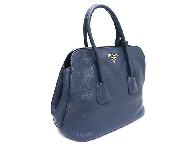 Prada Borsa Tote Viteo Daino con logo dorato Blu - vista 12