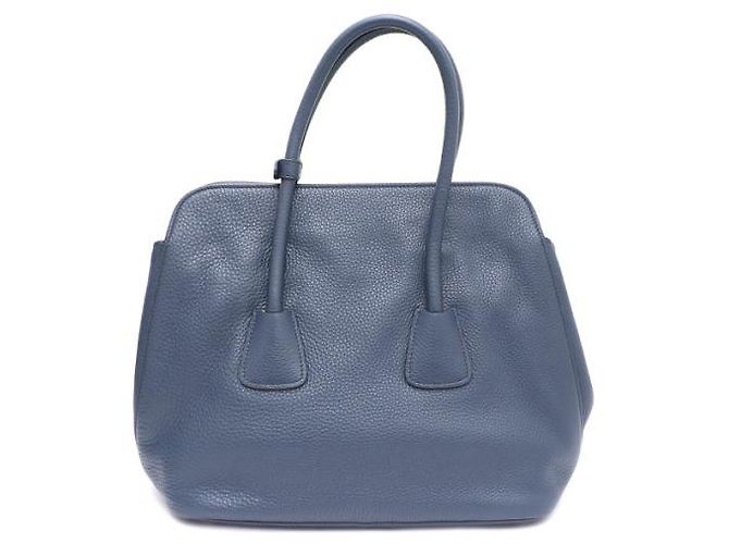 Prada Borsa Tote Viteo Daino con logo dorato Blu - vista 13