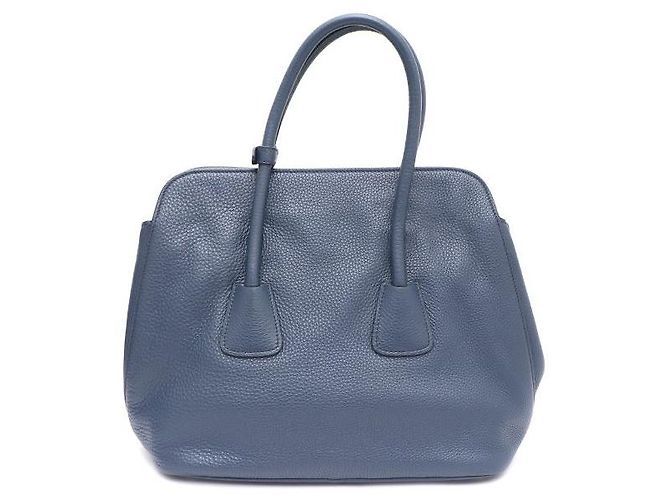 Prada Borsa Tote Viteo Daino con logo dorato Blu - vista 3