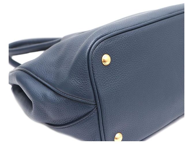 Prada Borsa Tote Viteo Daino con logo dorato Blu - vista 6