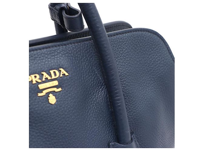 Prada Borsa Tote Viteo Daino con logo dorato Blu - vista 8