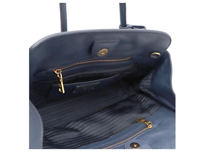Prada Borsa Tote Viteo Daino con logo dorato Blu - vista 9