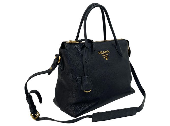 Prada Tote e borsa a tracolla in Vitello Daino Nero - vista 2