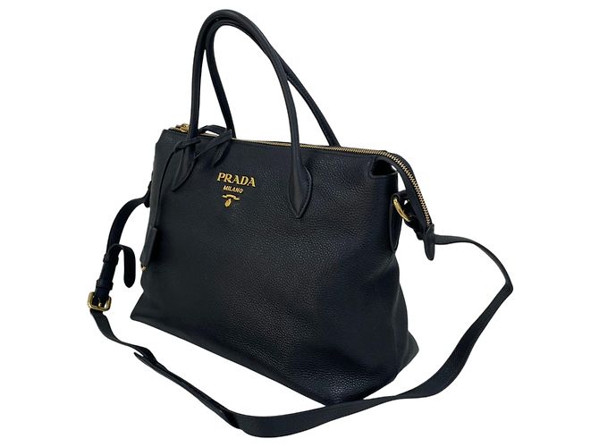 Prada Tote e borsa a tracolla in Vitello Daino Nero - vista 3