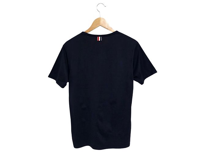 Thom Browne Kurzärmeliges T-Shirt mit Streifen und Tasche Blau - Ansicht 2