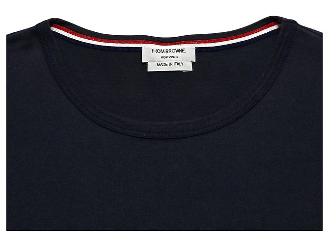 Thom Browne Kurzärmeliges T-Shirt mit Streifen und Tasche Blau - Ansicht 5