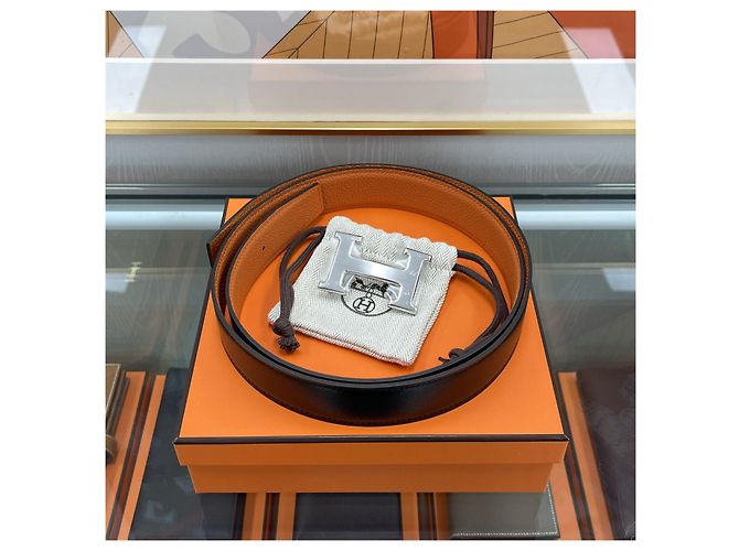 Hermès Reversible Belt Black/Orange Silver Shiny - view 2
