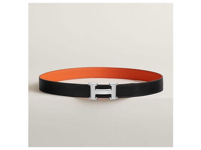 Hermès Reversible Belt Black/Orange Silver Shiny - view 9