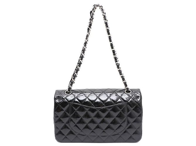 Chanel Borsa a tracolla Classic Medium in vernice con catena argentata Nero - vista 15