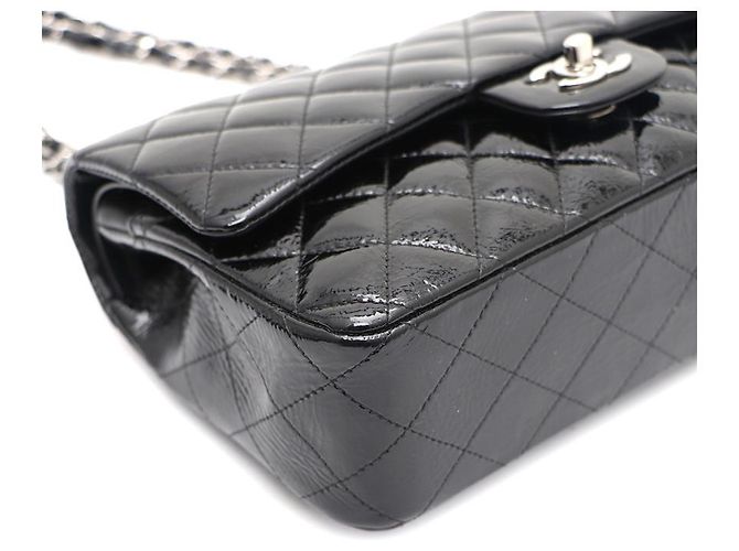 Chanel Borsa a tracolla Classic Medium in vernice con catena argentata Nero - vista 19