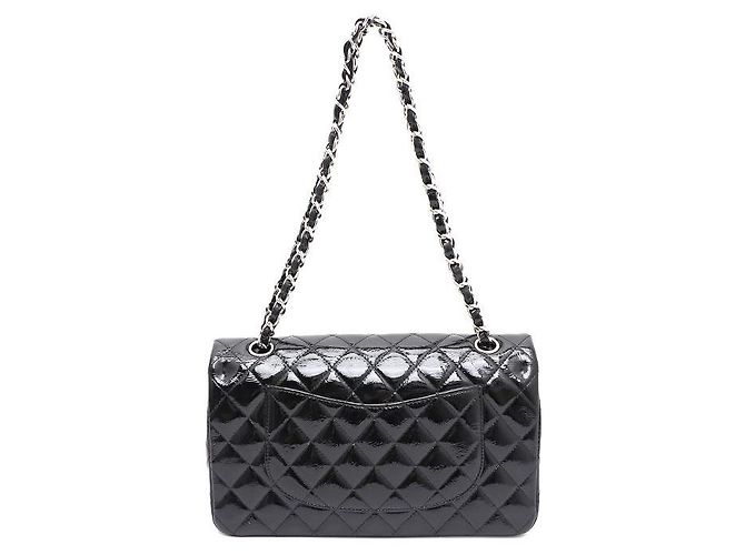 Chanel Borsa a tracolla Classic Medium in vernice con catena argentata Nero - vista 3