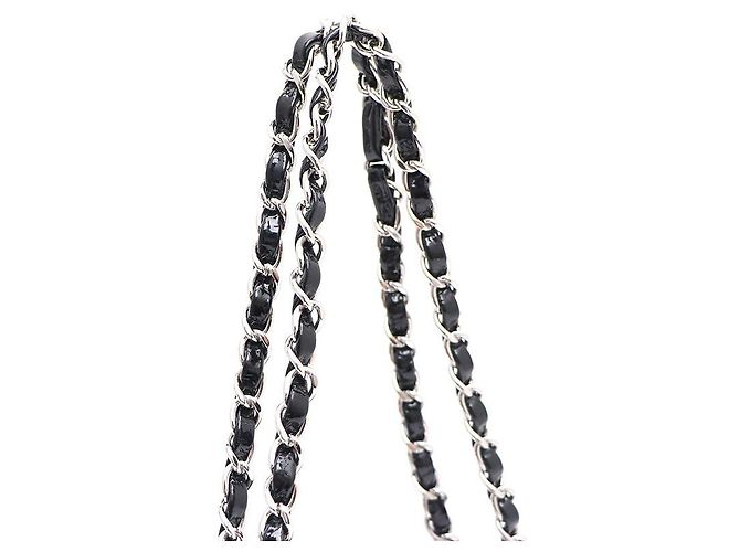 Chanel Borsa a tracolla Classic Medium in vernice con catena argentata Nero - vista 4