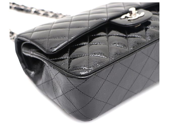 Chanel Borsa a tracolla Classic Medium in vernice con catena argentata Nero - vista 7