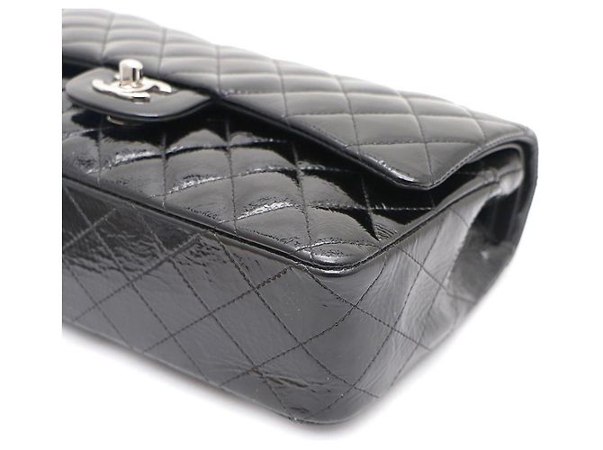 Chanel Borsa a tracolla Classic Medium in vernice con catena argentata Nero - vista 8
