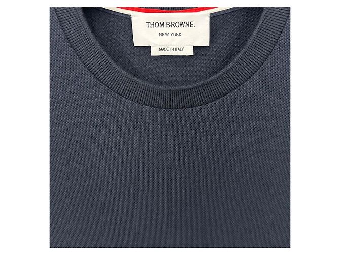 Thom Browne Kurzarm-T-Shirt mit Seitenarmband Navy Blau - Ansicht 10