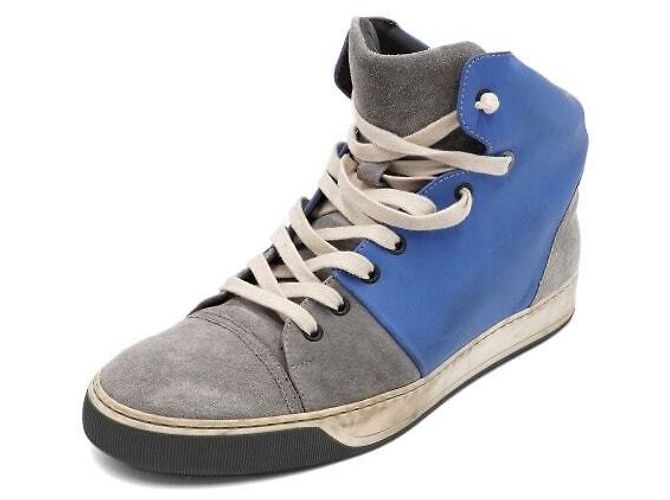 Lanvin Sneakers alte in scamosciato blu grigio da uomo - vista 2