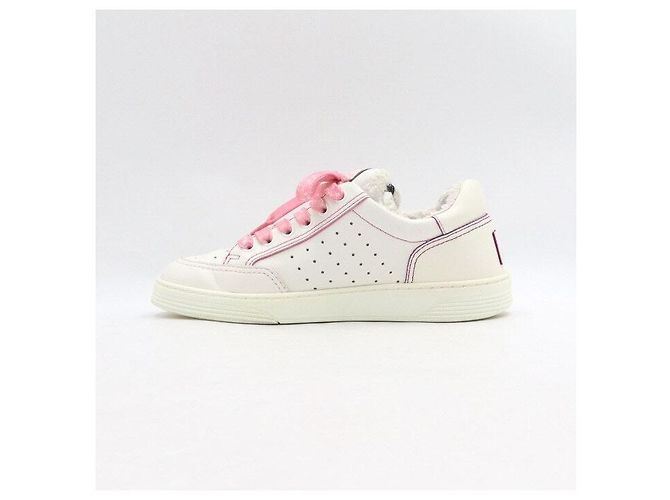 Chanel Sneaker con lacci da donna in pelle bianca con dettaglio logo viola Bianco - vista 4