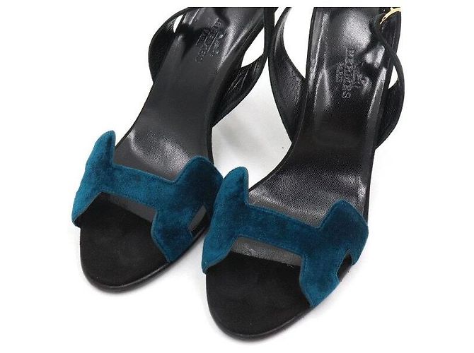 Hermès Sandali open-toe con slingback da donna in pelle scamosciata con logo blu - vista 5