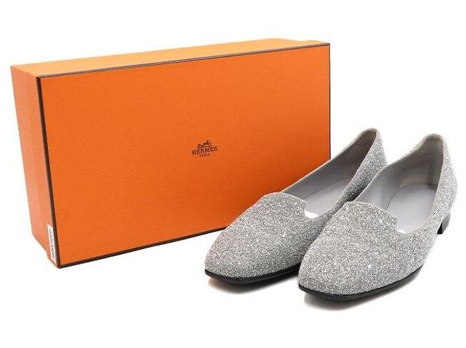 Hermès Mocassini Ballerina con glitter argento da donna - vista 9