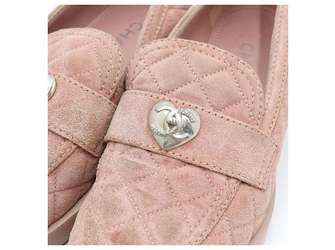 Chanel Mocassini da donna in scamosciato rosa con logo a cuore - vista 5