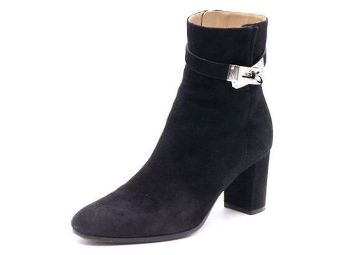 Hermès Botines de ante negro con hebilla plateada - vista 2