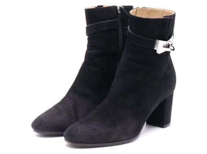 Hermès Botines de ante negro con hebilla plateada - vista 3