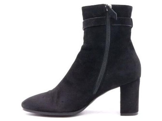 Hermès Botines de ante negro con hebilla plateada - vista 4