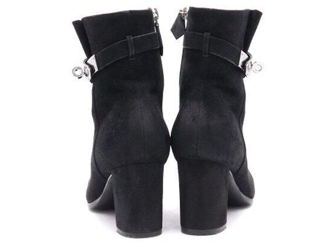 Hermès Botines de ante negro con hebilla plateada - vista 5
