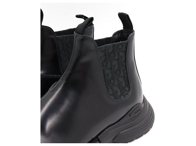 Dior Black Oblique Leather Combat Men's Chelsea Boots - view 5