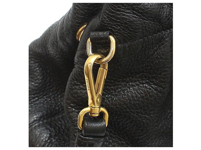 Prada Borsa a tracolla in pelle nera con logo dorato Nero - vista 10