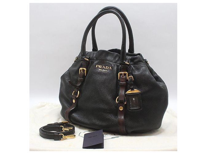 Prada Borsa a tracolla in pelle nera con logo dorato Nero - vista 2