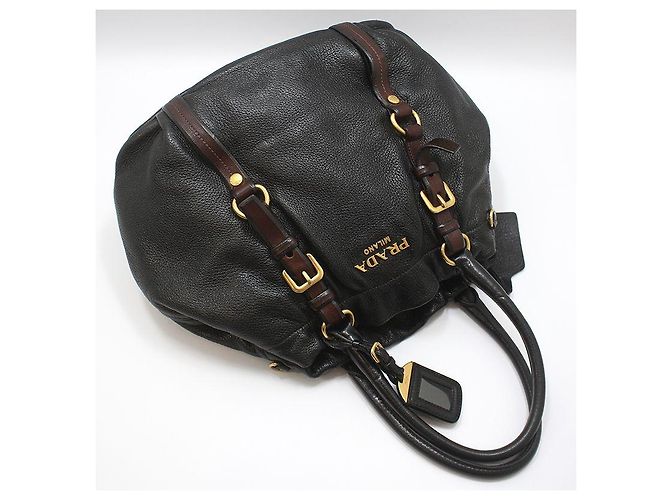 Prada Borsa a tracolla in pelle nera con logo dorato Nero - vista 3