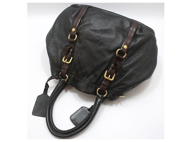 Prada Borsa a tracolla in pelle nera con logo dorato Nero - vista 4