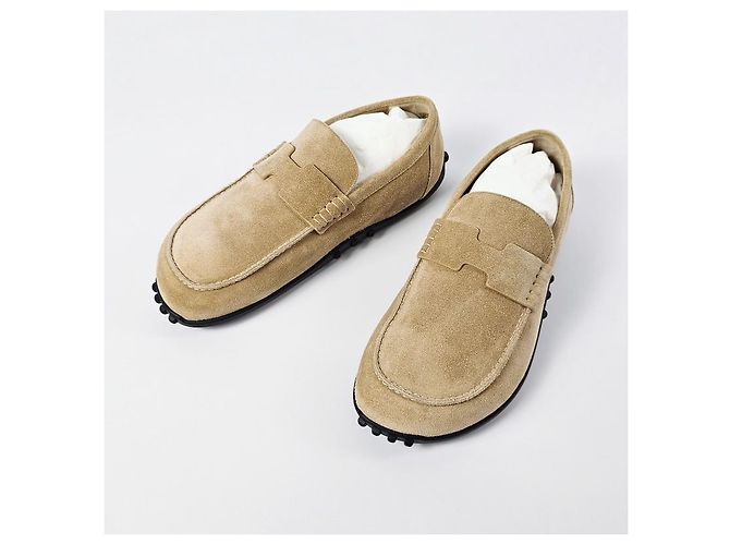 Hermès Mocassino Lazy in pelle di vitello scamosciata Beige Sabbia Marrone - vista 10